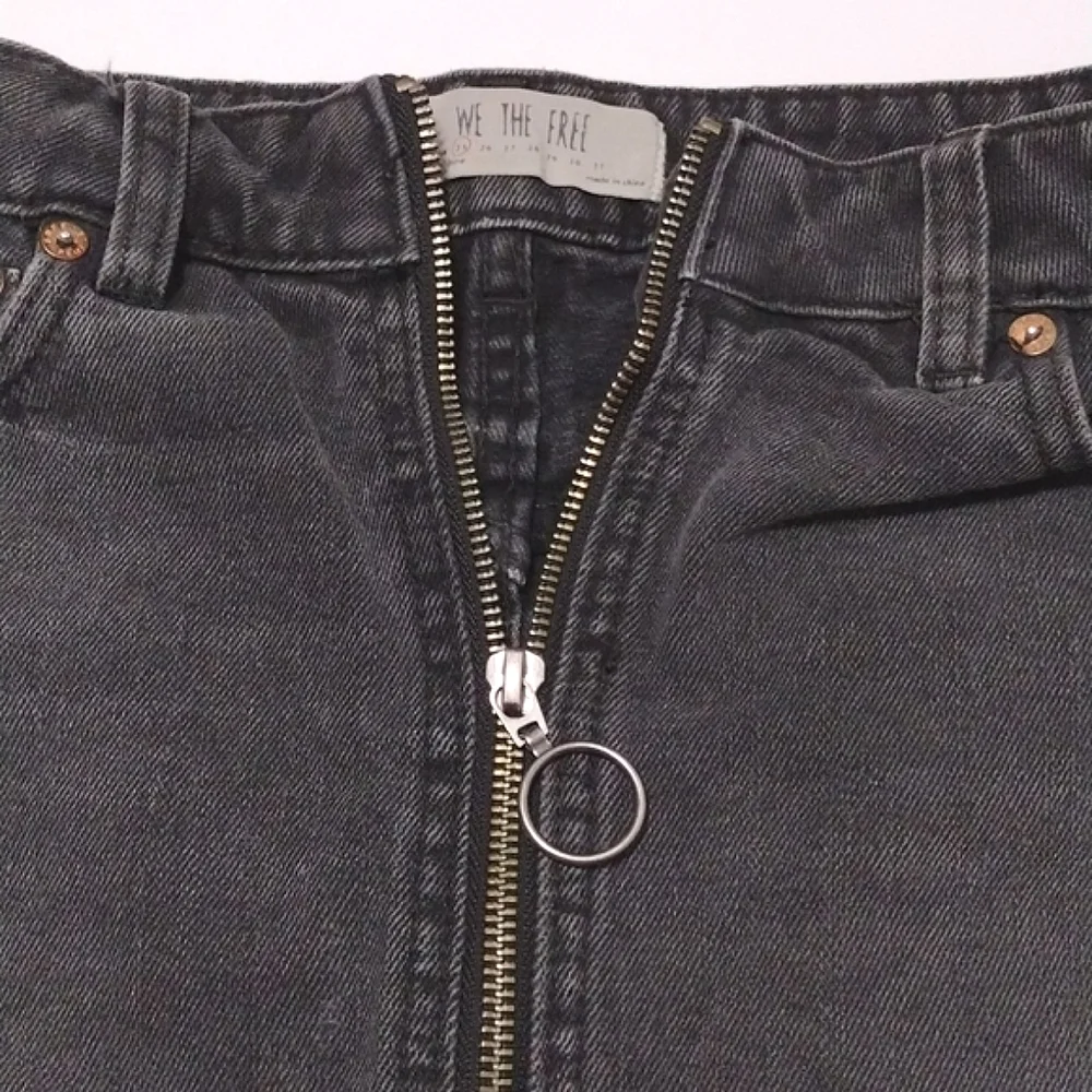 Free People We The Free Black Zip Front Denim Micro Mini Skirt Y2K Size 25